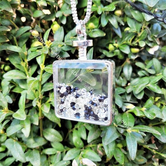 Square Glass BottlePendant Necklace with Crystals - NWOT - Picture 3 of 8